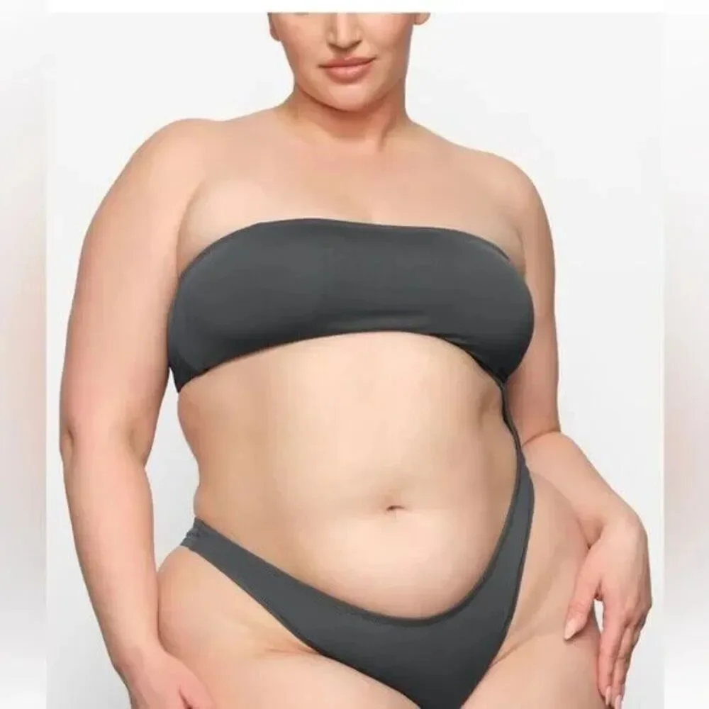 SKIMS Recycled Swim Strapless Monokini Bathing Suit Size 3X Gunmetal Women's NWT